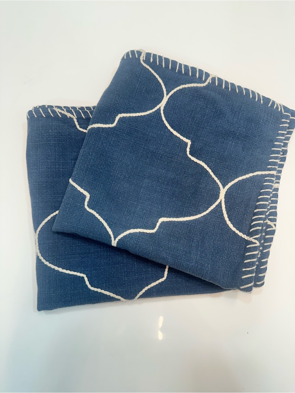 Set of Pottery Barn Navy Blue Knit Throw pillow cases with Whipstitch Edge